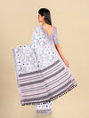 Semi Cotton Pink & Grey Flower Printed Saree CPS22
