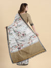 Semi Cotton Grey & Brown Flower Printed Saree CPS31