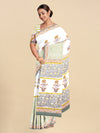 Pure Cotton White & Green Flower Printed Saree PCS30