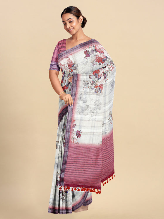 Semi Cotton Sandal & Pink Colour Printed Saree CPS23