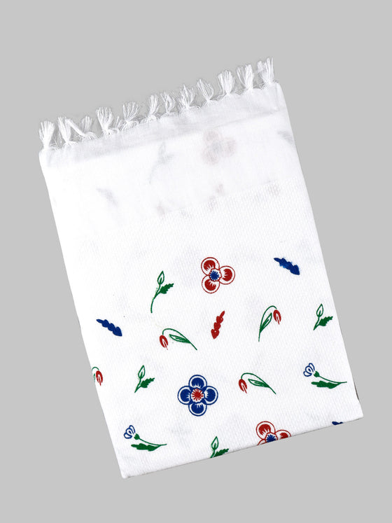 Misty Rose Cotton White Print Bath Towel