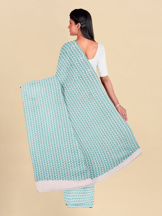 Pure Cotton Light Blue Capsule Design Printed Saree PCS44