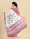 Semi Cotton White & Pink Colour Flower Printed Saree CPS34