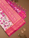 Women Light Brown & Pink Floral Printed Dola Silk Saree DSP03