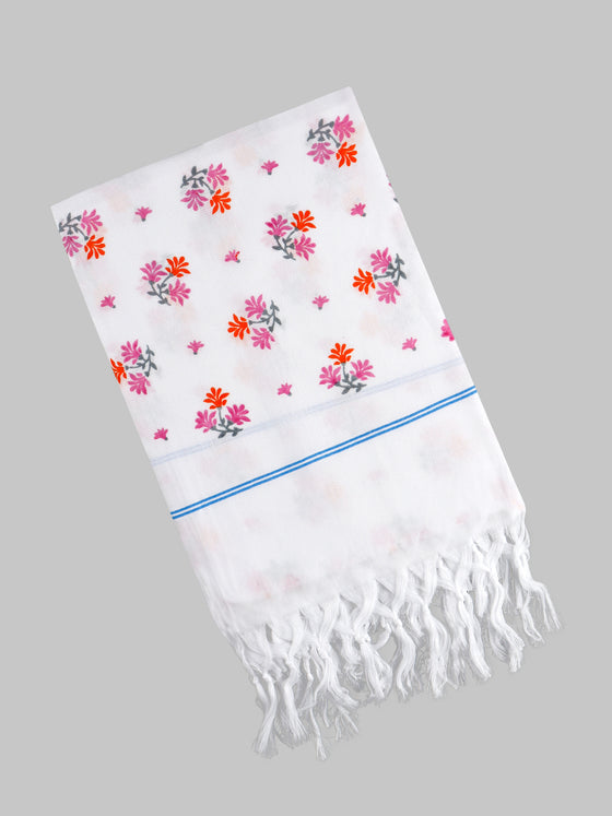 Super Fine Cotton White Print Bath Towel