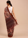 Womens Green with Brown Semi Tussar Printed Saree STP07