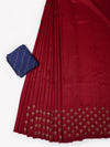 Semi Tussar Flower Embroidery Maroon Colour Saree ST80