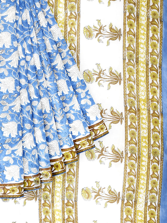 Pure Cotton Blue & Off White Flower Printed Saree PCS31