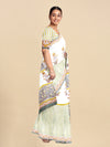 Pure Cotton White & Green Flower Printed Saree PCS30