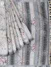 Semi Cotton Grey Flower Printed Saree CPS18