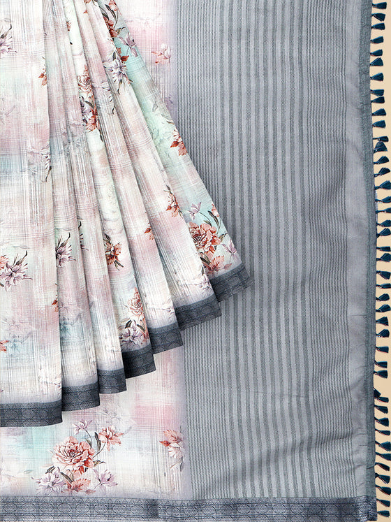 Semi Cotton Grey Colour Printed Saree CPS26