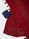 Semi Tussar Flower Embroidery Maroon Colour Saree ST80