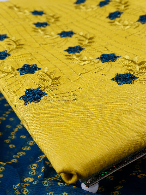 Embroidery Yellowish Green Colour Cotton Dress Material DM66009