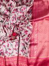 Women Light Brown & Pink Floral Printed Dola Silk Saree DSP03