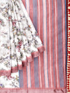 Semi Cotton White & Pink Colour Flower Printed Saree CPS34