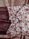 Women Grey & Maroon Floral Printed Dola Semi Weaving Printed Saree DSP04