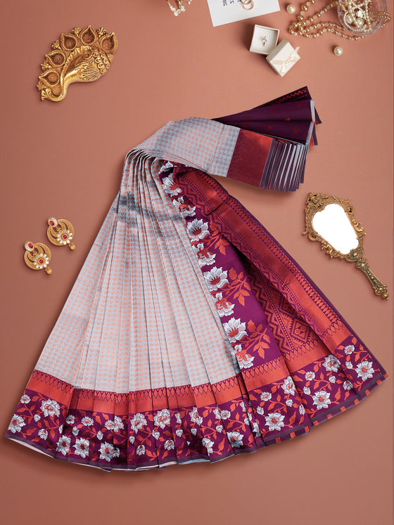 Semi Raw Silk Blue Colour Printed Saree with Contrast Purple Border SRS29