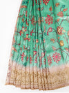 Semi Raw Silk Green and Sandal Colour Flower Design Printed Saree SRS17