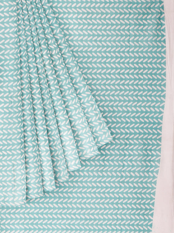 Pure Cotton Light Blue Capsule Design Printed Saree PCS44