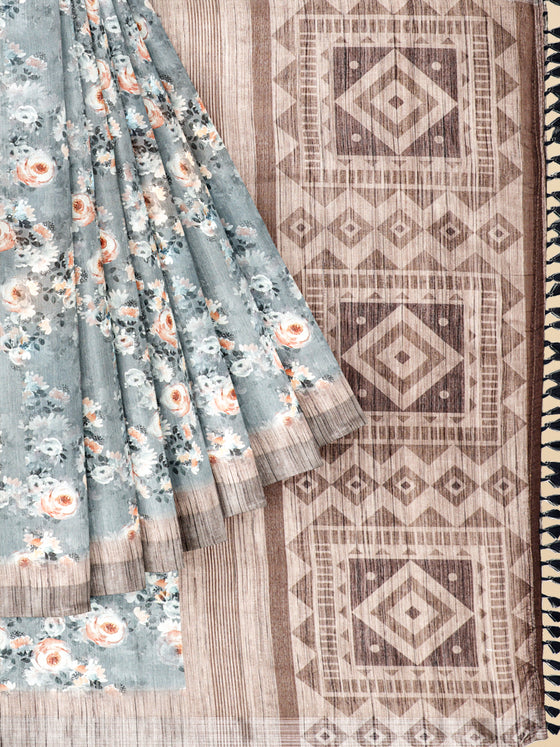 Semi Cotton Blue Colour Flower Printed Saree CPS20