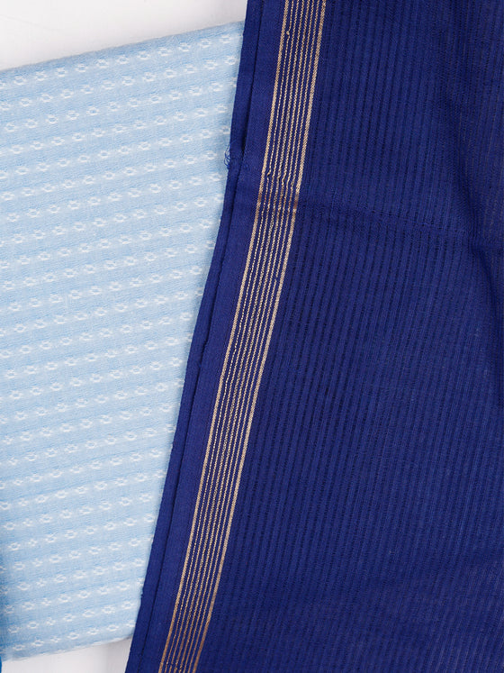 Pure Cotton Dot Embroidered Blue Dress Material DM71