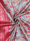 Women Pink & Grey Floral Printed Dola Silk Saree DSP02