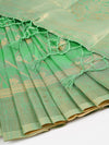 Stylish Flower Design Green Semi Kora Cotton Saree SK71