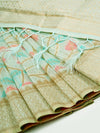 Stylish Leaf Design Sky Blue & Pink  Semi Kora Cotton Saree SK76