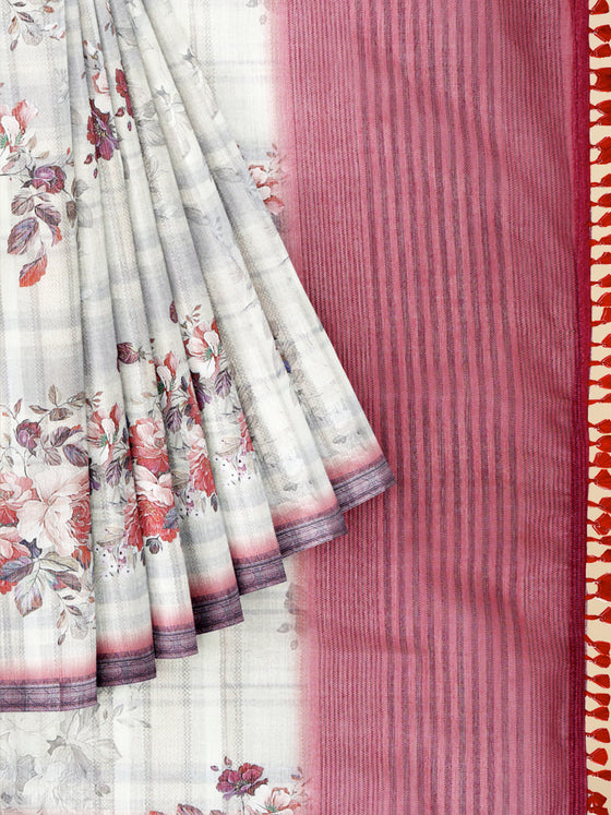 Semi Cotton Sandal & Pink Colour Printed Saree CPS23