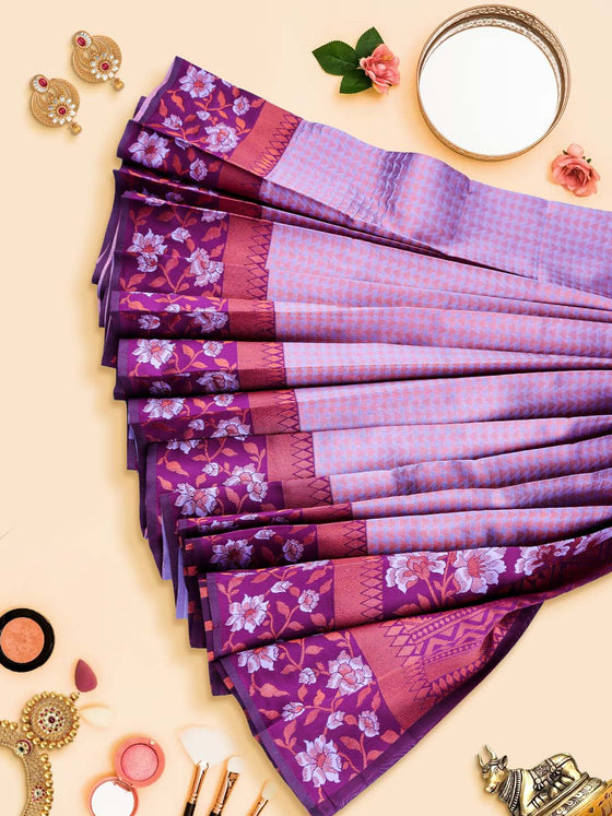 Semi Raw Silk Violet Colour Saree with Contrast Purple Border SRS30