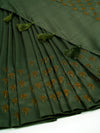 Semi Tussar Flower Embroidery Green Colour Saree ST81