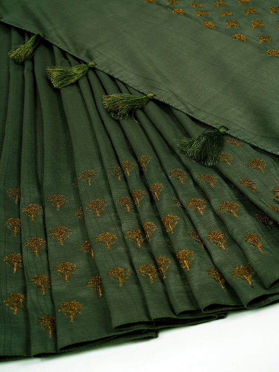 Semi Tussar Flower Embroidery Green Colour Saree ST81