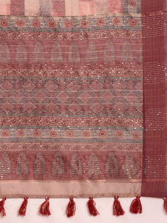 Womens Green with Brown Semi Tussar Printed Saree STP07