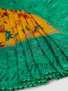 Semi Raw Silk Yellow & Green Colour Printed Saree with Embroidered Border SRS18