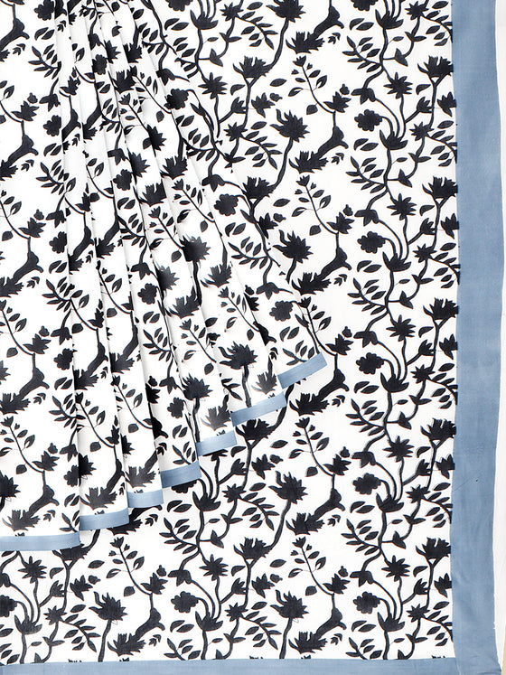 Pure Cotton White & Black Leaf Design Printed Saree PCS45
