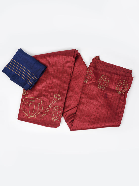 Bhagalpuri Jute Embroidery Saree Maroon BJS34