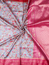 Women Pink & Grey Floral Printed Dola Silk Saree DSP02