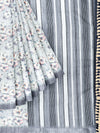 Semi Cotton White & Grey Flower Printed Saree CPS32