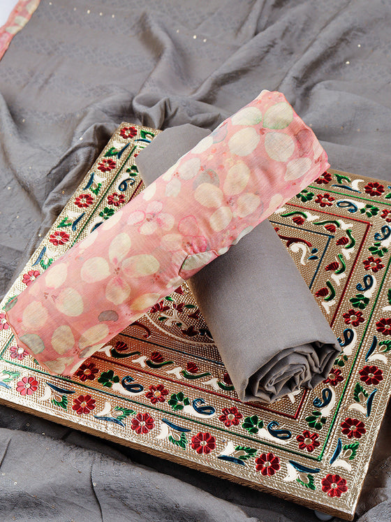 Women Pink & Sandal Flower Print Unstitched Cotton Dress Material DM109