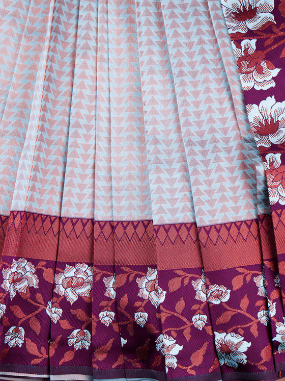 Semi Raw Silk Blue Colour Printed Saree with Contrast Purple Border SRS29