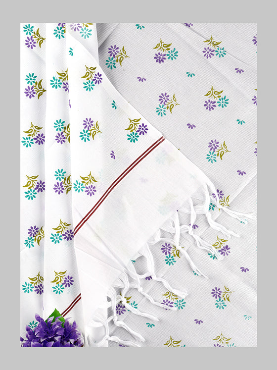 Super Fine Cotton White Print Bath Towel