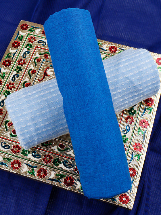 Pure Cotton Dot Embroidered Blue Dress Material DM71