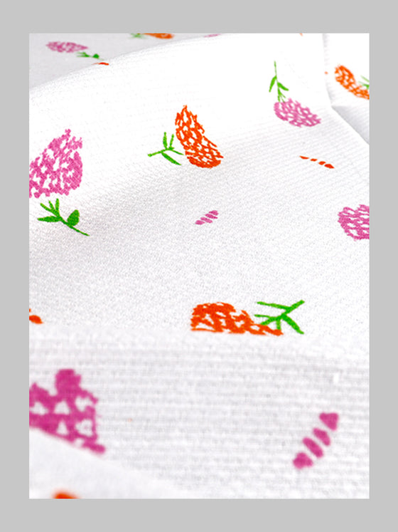 Misty Rose Cotton White Print Bath Towel