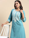 Cotton Embroidered Round Neck Straight Cut Green Kurti EK23