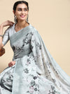 Alluring Semi Linen Grey Floral Printed Embroidery Saree SLPE09