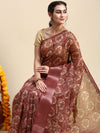 Elegant Semi Linen Flower Digital Print Maroon & Sandal Saree SL57