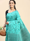 Stylish Green Leaf Design Semi Kora Cotton Saree SK89