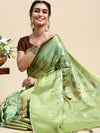 Semi Tussar Green Flower Printed Saree with Tassels STP13