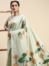 Womens Semi Tussar Sandal & Grey Flower Embroidery Saree ST92