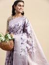 Gorgeous Dola Silk Purple Flower Digital Print with Jari Border Sarees DS04